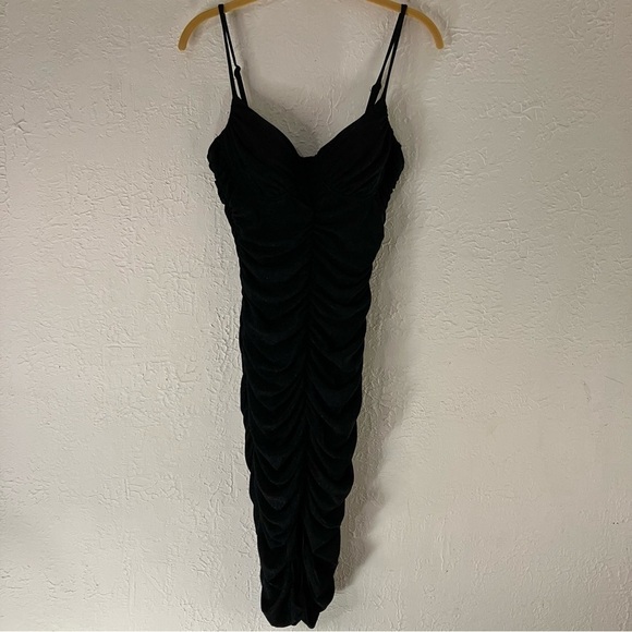 Lulu’s Boldest Babe Black Sparkly Ruched Bustier Bodycon Dress - Picture 3 of 12